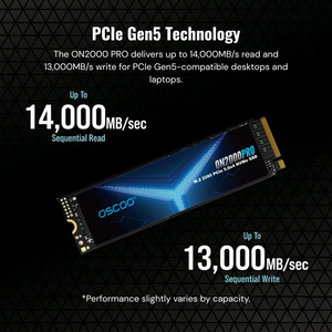 PCIe Gen5 technology SSD with performance specifications on a black background