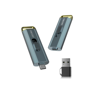 Two metallic USB devices with a smaller black USB device on a white background