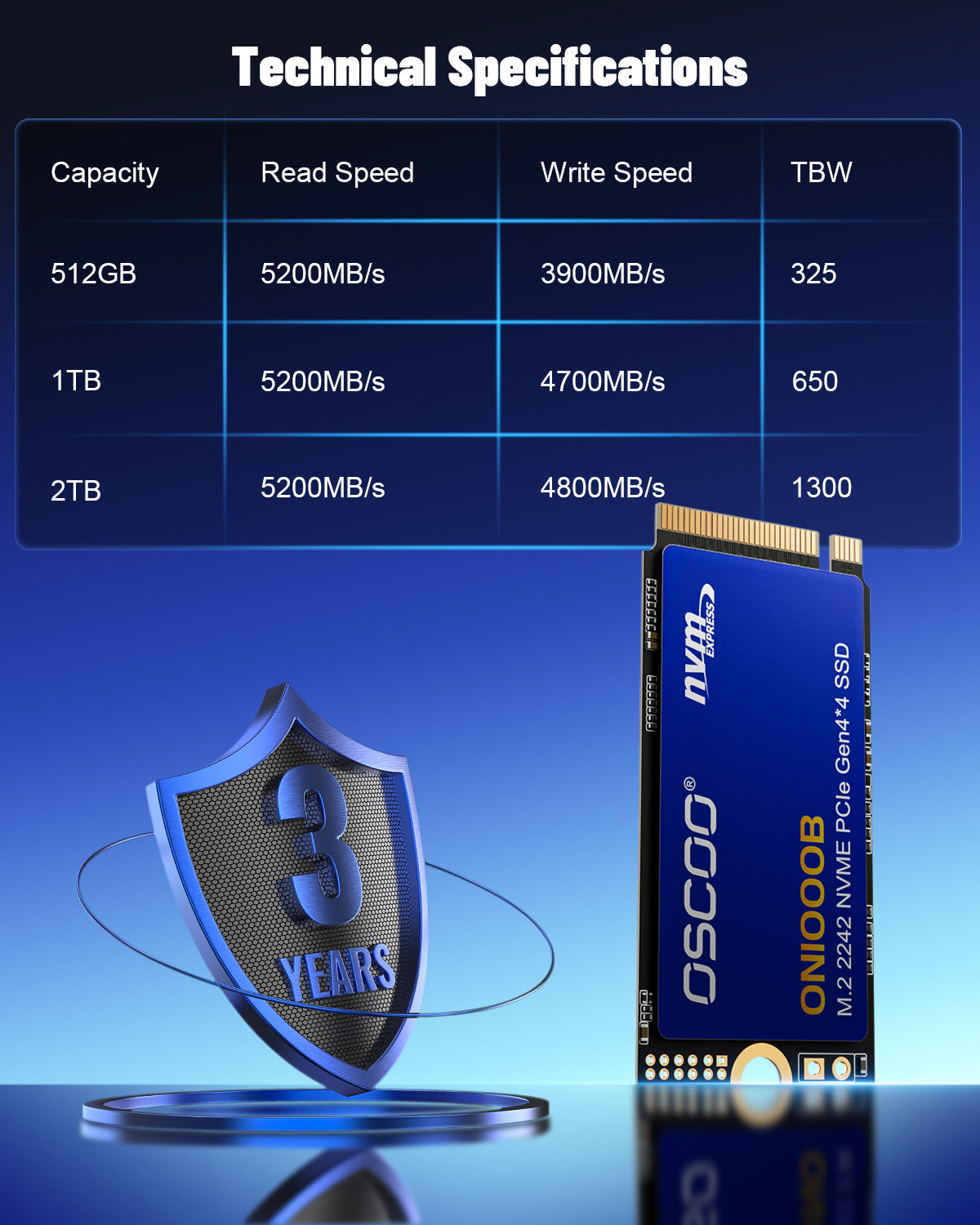 ON1000B M.2 2242 NVMe PCIe Gen4.0 SSD