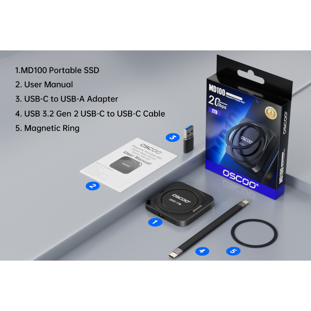 MD100 Magnetic Portable SSD with Rotatable Ring Stand