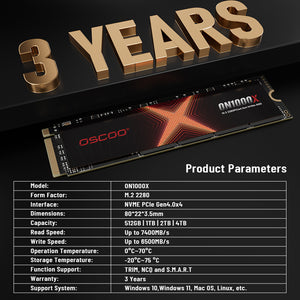ON1000X NVMe PCIe Gen4.0x4 M.2 2280 SSD