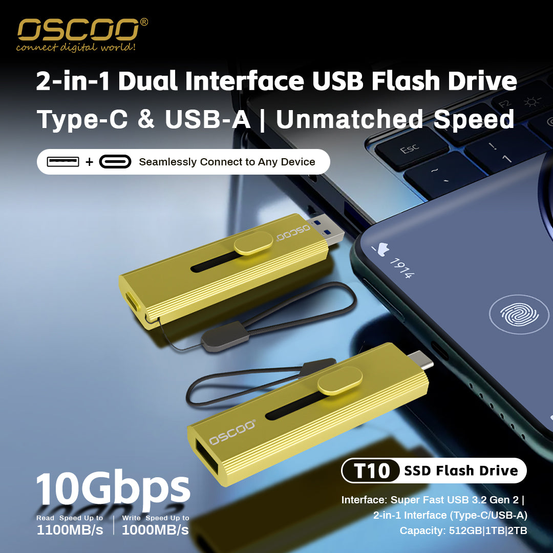 OSCOO T10 Portable SSD | USB 3.2 Gen 2 | 512GB/1TB/2TB | USB-C & USB-A